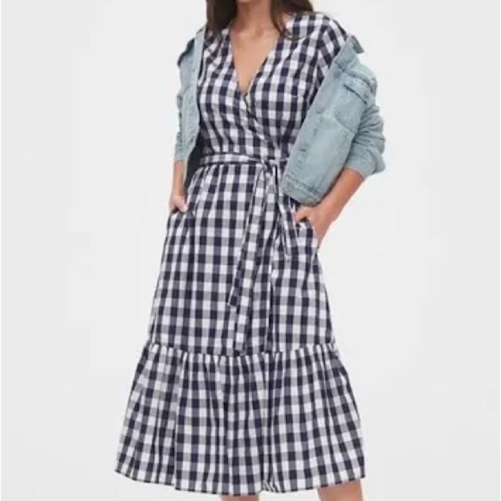Old Navy blue/White gingham Midi dress, Flutter Sleeves, size Small, worn once!